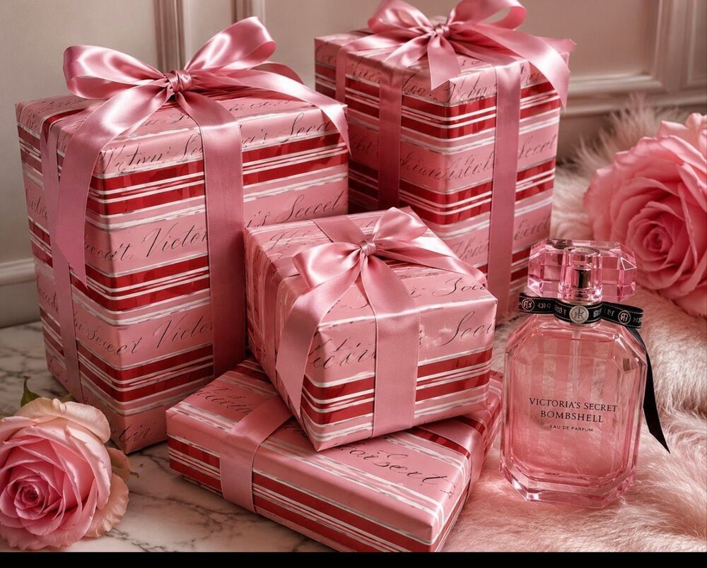 Victoria’s Secret VS heritage stripe pink bombshell scented wrapping paper /deco